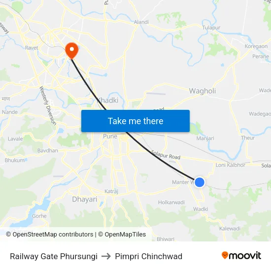 Railway Gate Phursungi to Pimpri Chinchwad map