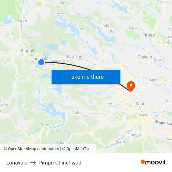 Lonavala to Pimpri Chinchwad map