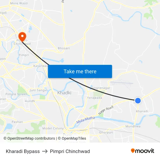 Kharadi Bypass to Pimpri Chinchwad map