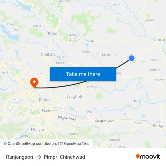 Ranjangaon to Pimpri Chinchwad map