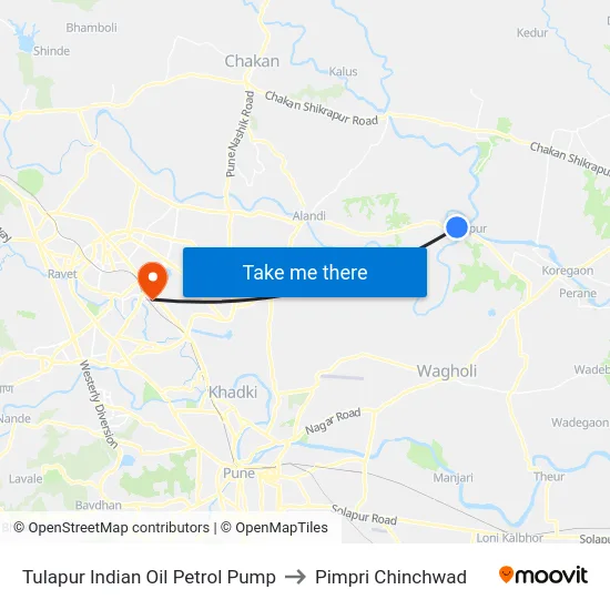Tulapur Indian Oil Petrol Pump to Pimpri Chinchwad map