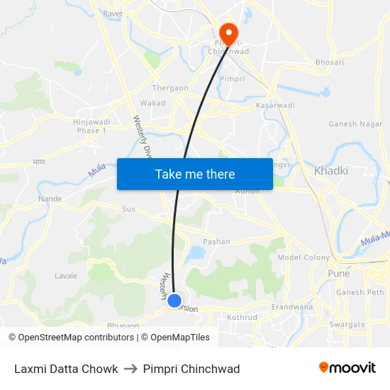 Laxmi Datta Chowk to Pimpri Chinchwad map