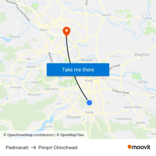 Padmavati to Pimpri Chinchwad map