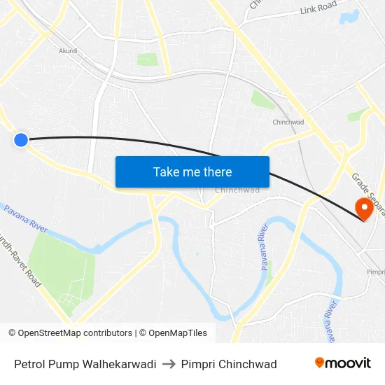 Petrol Pump Walhekarwadi to Pimpri Chinchwad map