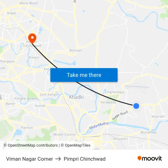 Viman Nagar Corner to Pimpri Chinchwad map