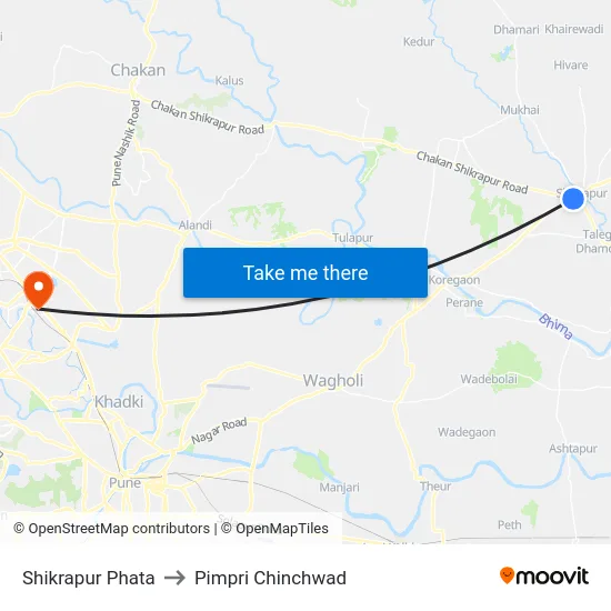 Shikrapur Phata to Pimpri Chinchwad map