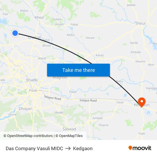 Das Company Vasuli MIDC to Kedgaon map