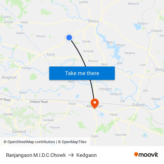 MIDC Chowk Ranjangaon to Kedgaon map