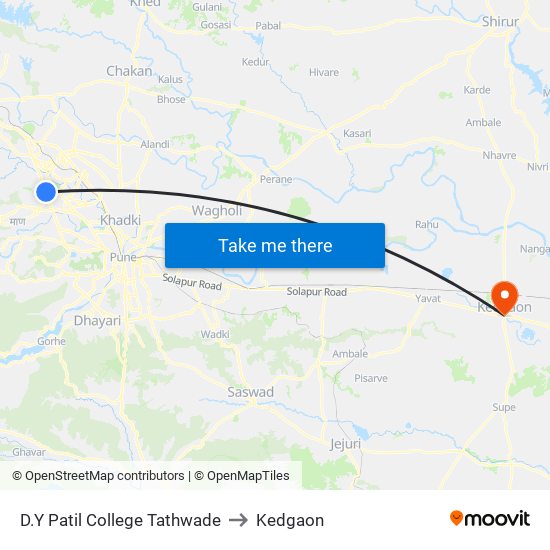 D.Y Patil College Tathwade to Kedgaon map