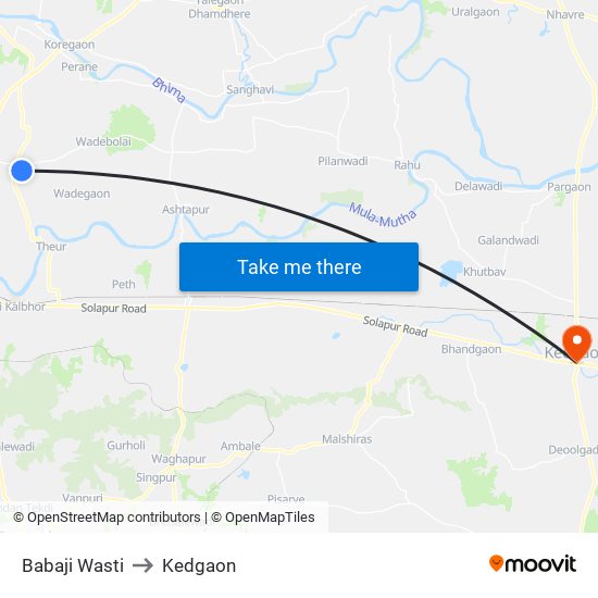 Babaji Wasti to Kedgaon map