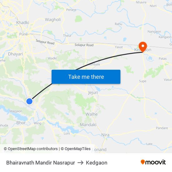 Bhairavnath Mandir Nasrapur to Kedgaon map