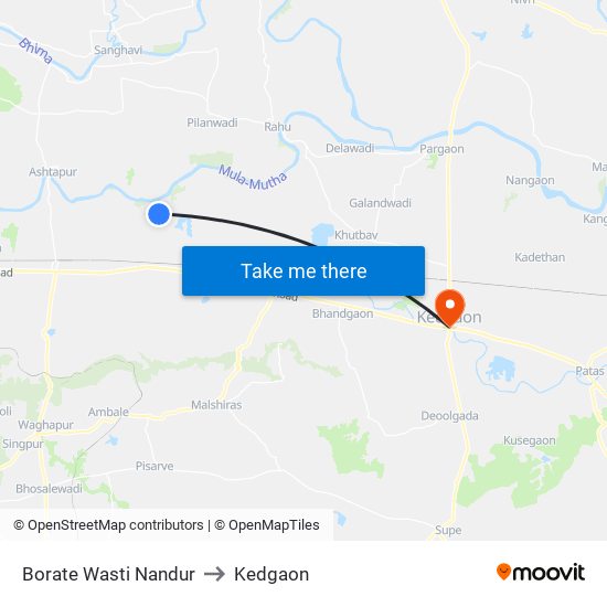 Borate Wasti Nandur to Kedgaon map