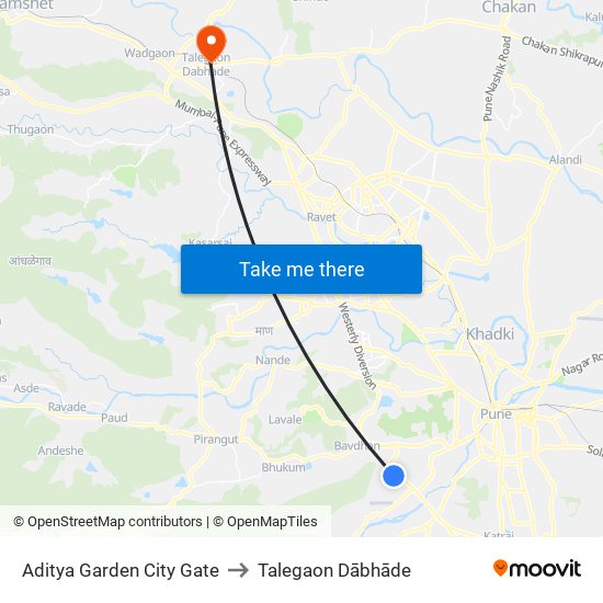 Aditya Garden City Gate to Talegaon Dābhāde map