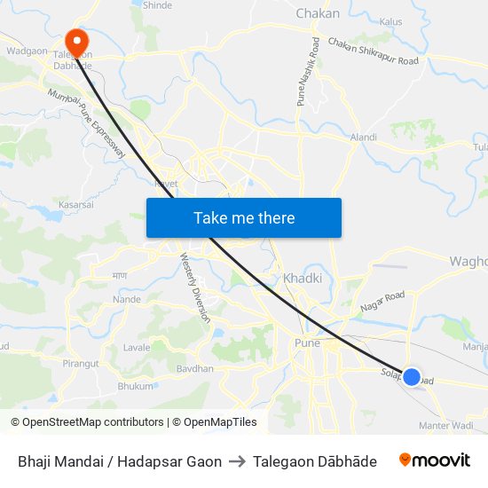 Bhaji Mandai / Hadapsar Gaon to Talegaon Dābhāde map