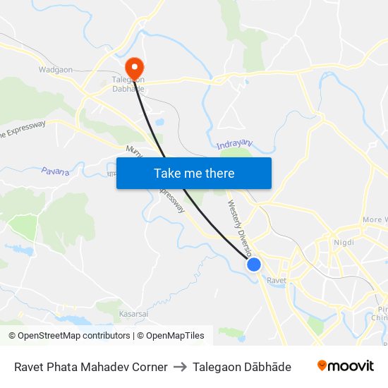 Ravet Phata Mahadev Corner to Talegaon Dābhāde map