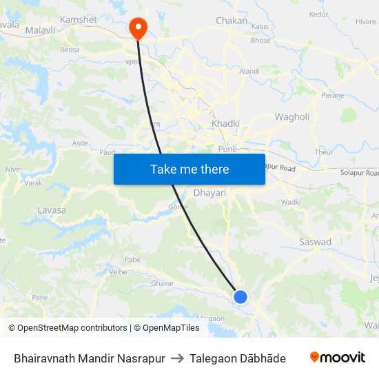 Bhairavnath Mandir Nasrapur to Talegaon Dābhāde map