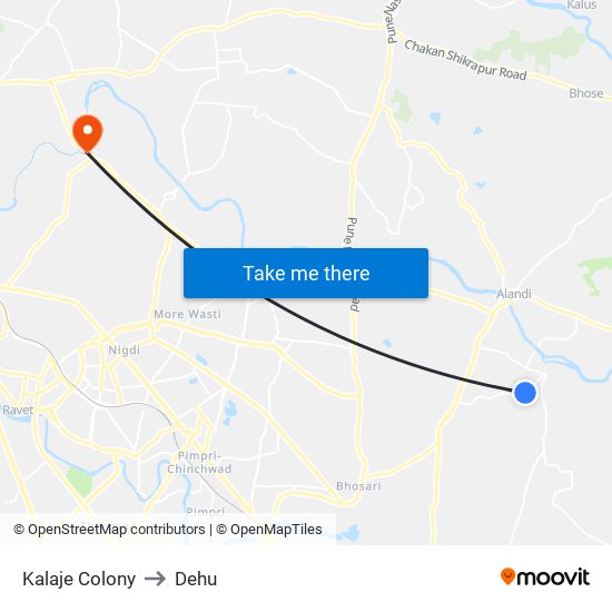 Kalaje Colony to Dehu map