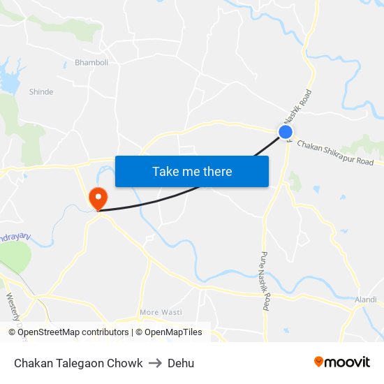 Chakan Talegaon Chowk to Dehu map