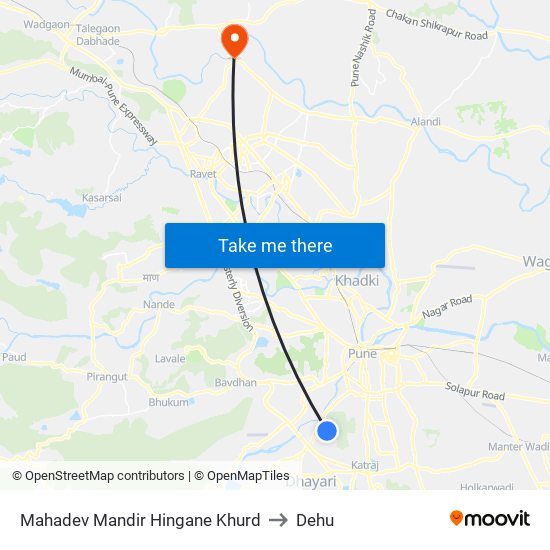 Mahadev Mandir Hingane Khurd to Dehu map
