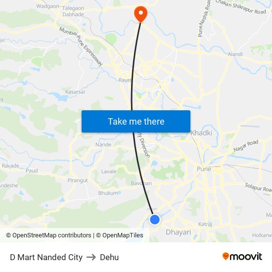 D Mart Nanded City to Dehu map