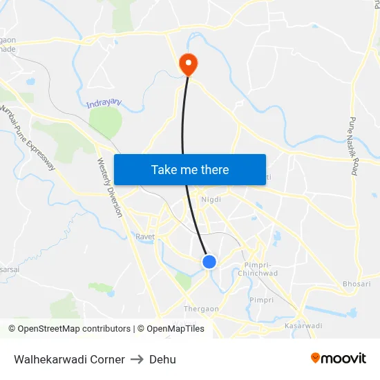 Walhekarwadi Corner to Dehu map