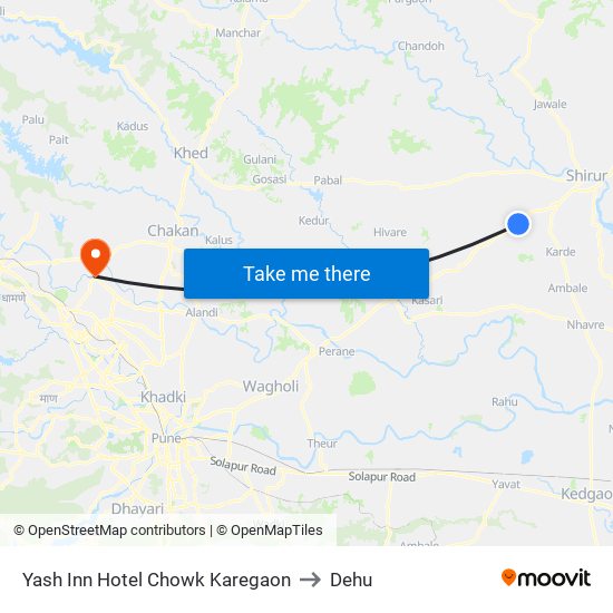 Yash Inn Hotel Chowk Karegaon to Dehu map