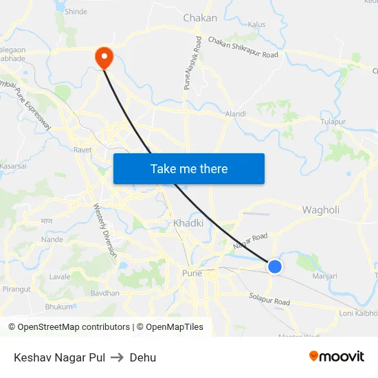 Keshav Nagar Pul to Dehu map
