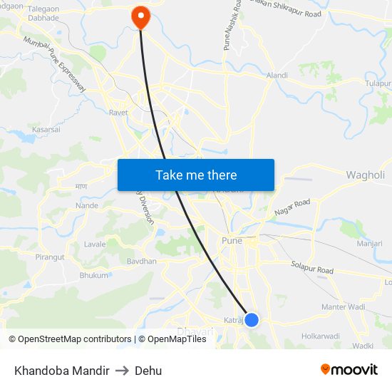 Khandoba Mandir to Dehu map