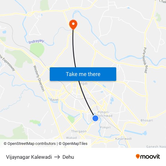 Vijaynagar Kalewadi to Dehu map
