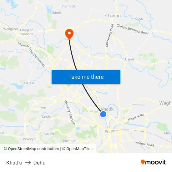 Khadki to Dehu map