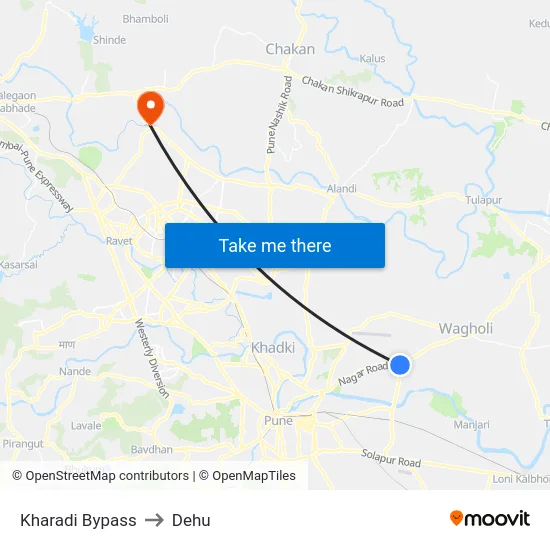 Kharadi Bypass to Dehu map