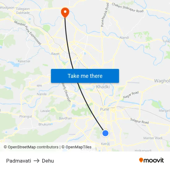 Padmavati to Dehu map