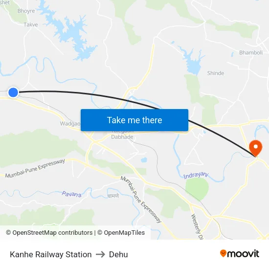 Kanhe Railway Station to Dehu map