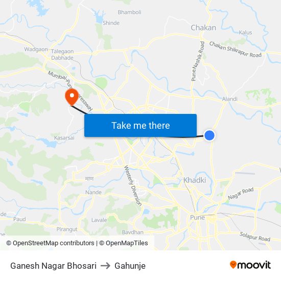 Ganesh Nagar Bhosari to Gahunje map