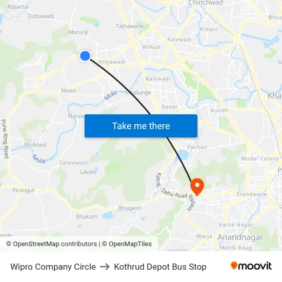 Wipro Company Circle to Kothrud Depot Bus Stop map