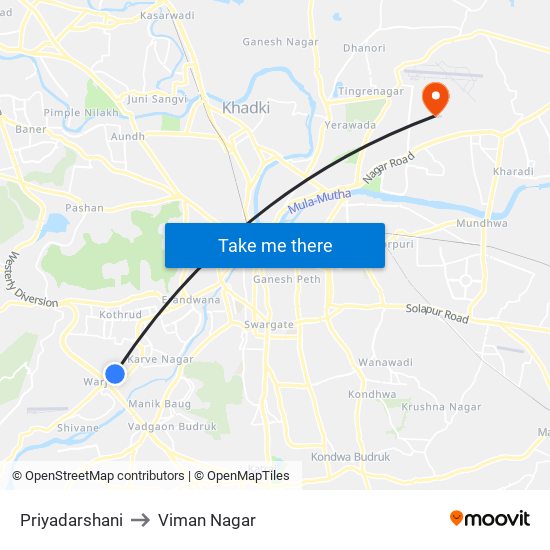 Priyadarshani to Viman Nagar map