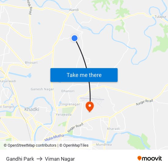 Gandhi Park to Viman Nagar map