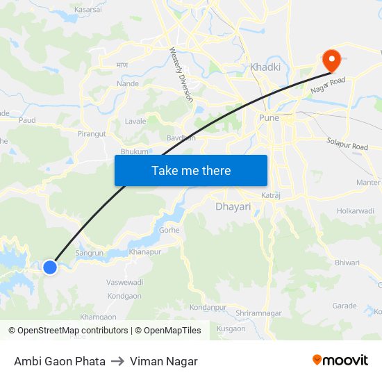 Ambi Gaon Phata to Viman Nagar map