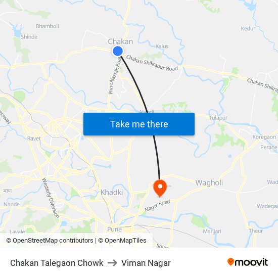 Chakan Talegaon Chowk to Viman Nagar map