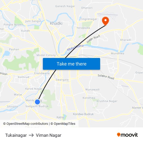 Tukainagar to Viman Nagar map