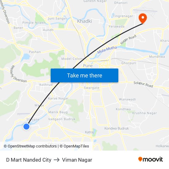 D Mart Nanded City to Viman Nagar map