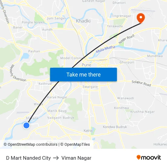 D Mart Nanded City to Viman Nagar map