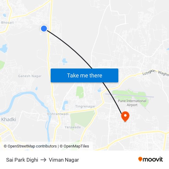 Sai Park Dighi to Viman Nagar map