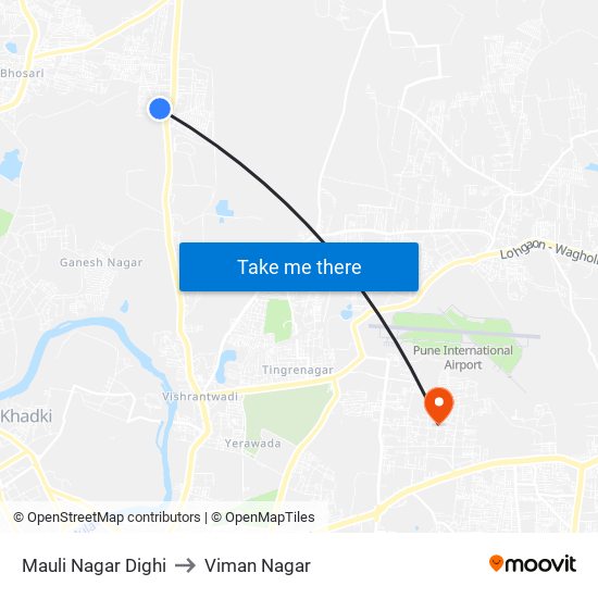 Mauli Nagar Dighi to Viman Nagar map