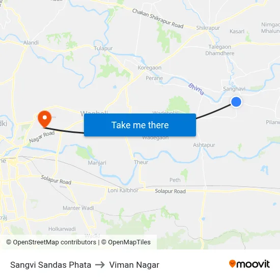 Sangvi Sandas Phata to Viman Nagar map