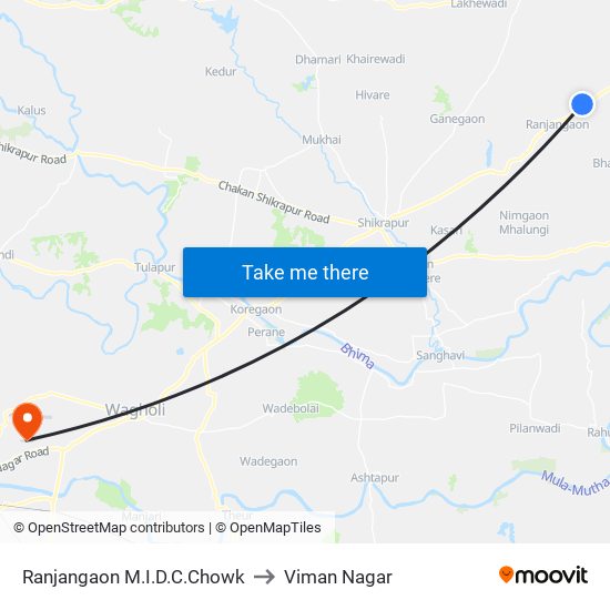 MIDC Chowk Ranjangaon to Viman Nagar map