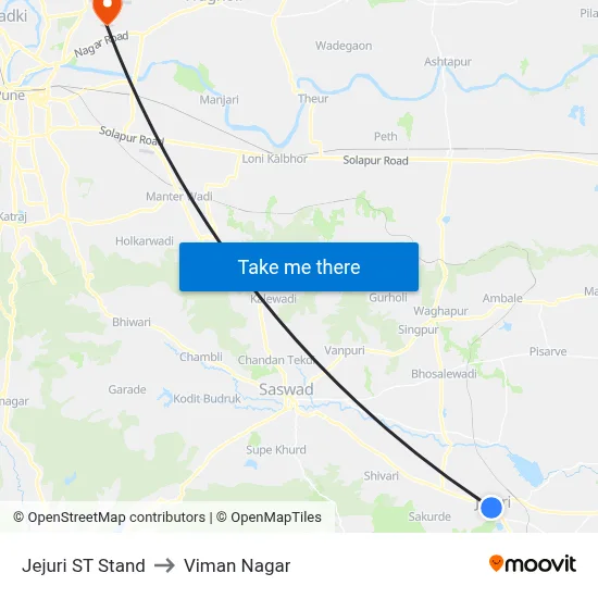 Jejuri ST Stand to Viman Nagar map