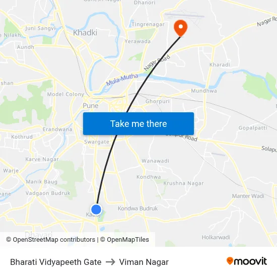 Bharati Vidyapeeth Gate to Viman Nagar map