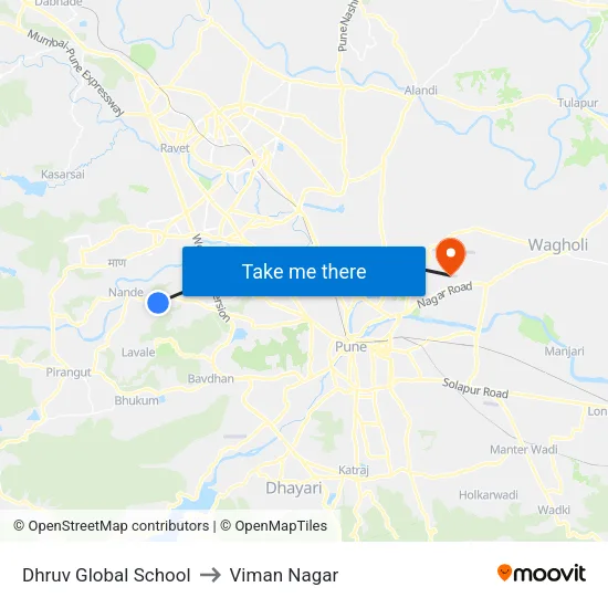 Dhruv Global School to Viman Nagar map