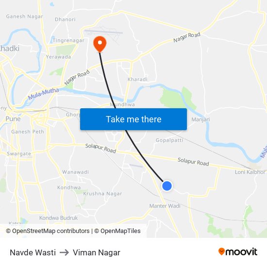 Navde Wasti to Viman Nagar map